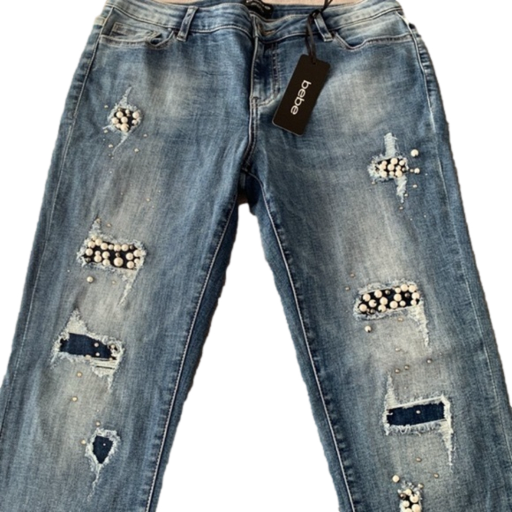 ✨nwt BEBE BEADED DENIM JEANS - SIZE: US 30